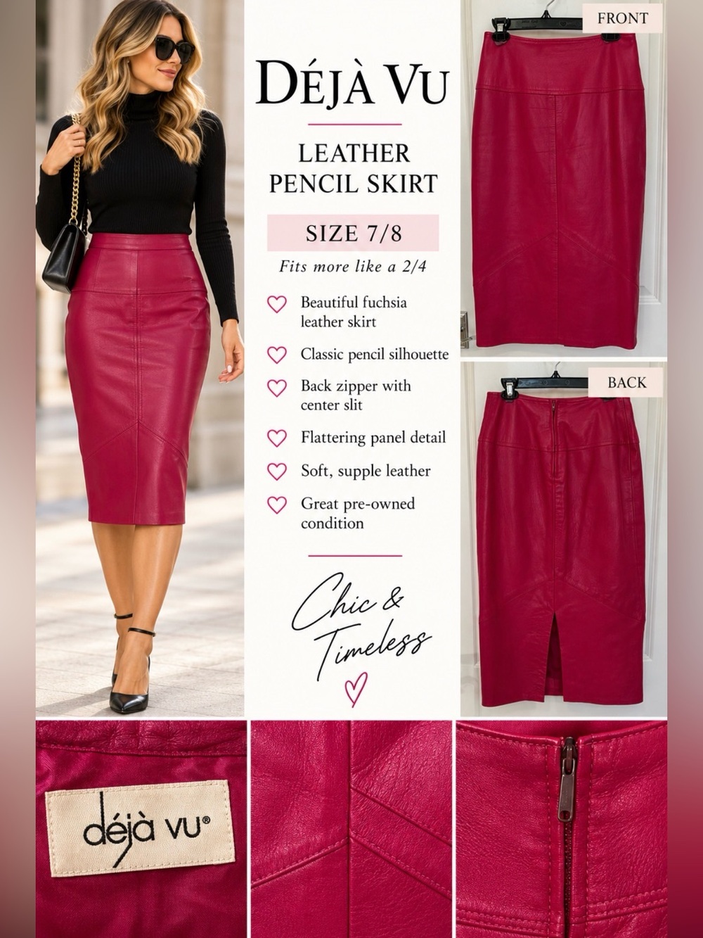 Deja Vu Elegant Pink Leather Skirt